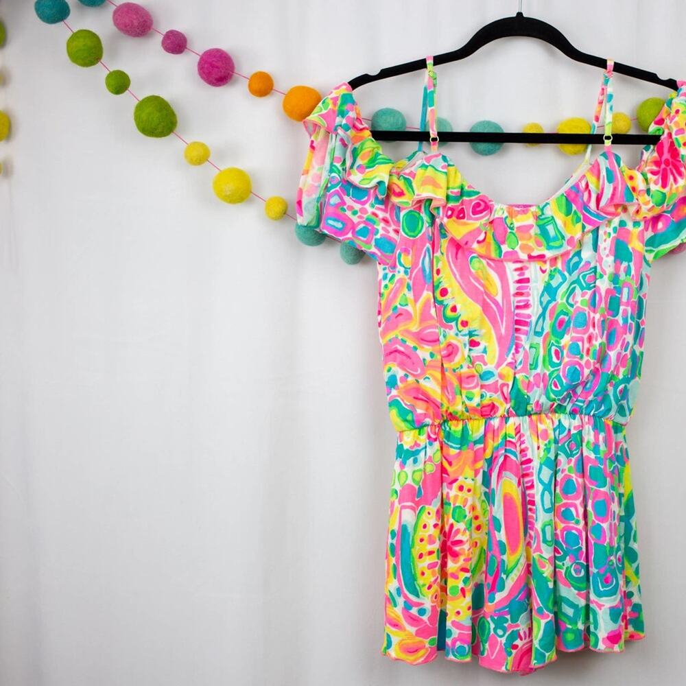 Lilly Pulitzer Fenella Cold Shoulder Romper Bright Paisley Fun Size XXS Women's - Picture 3 of 5